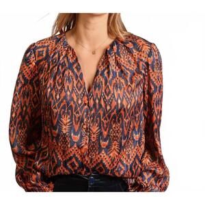 NEW JADE tribal print blouse in metallic rust